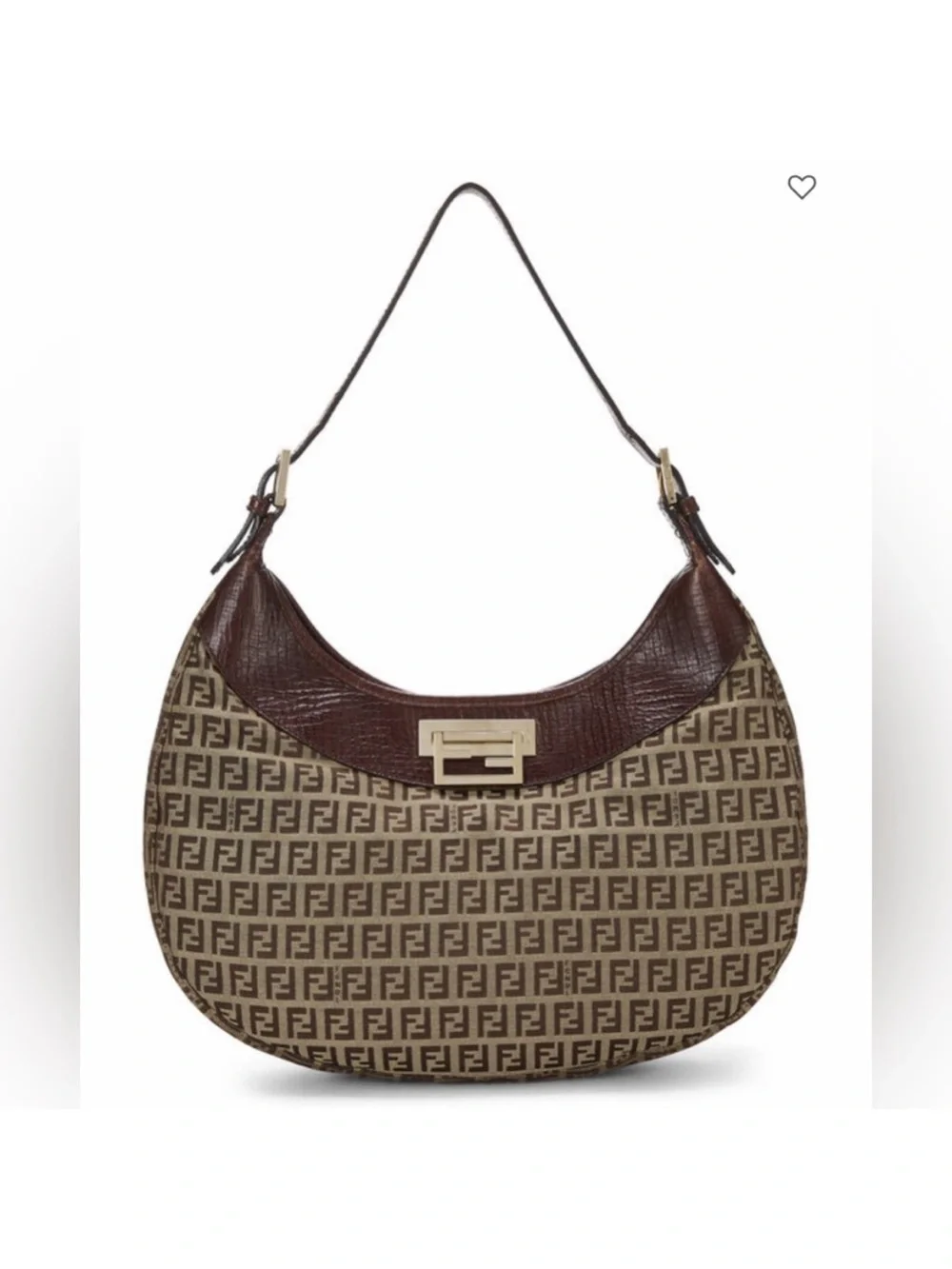 Fendi Zucchino Brown Logo Jacquard Hobo with Leather Trim